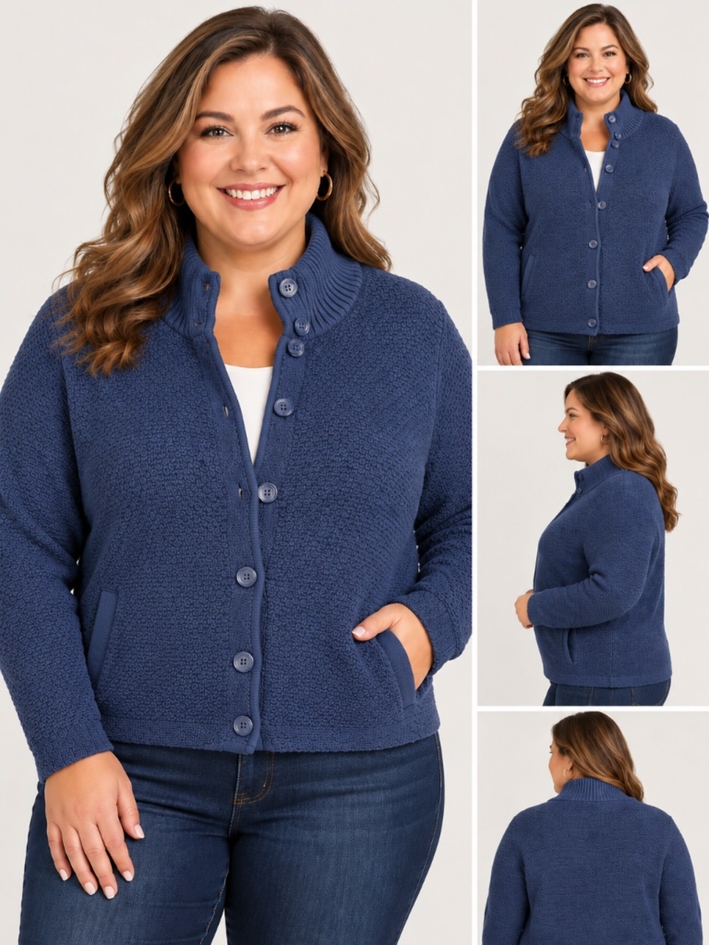 Talbots Women’s 2X Blue Textured Knit Button Front Cardigan Sweater